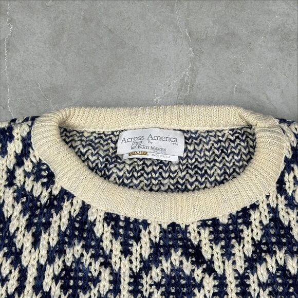 Vintage Knit Sweater Diamond Pattern Geometric Across America by Knit Maven - Picture 2 of 6